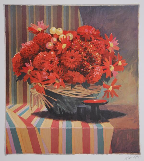 Red Floral Arrangement Lithograph | Jennifer Carlton,{{product.type}}