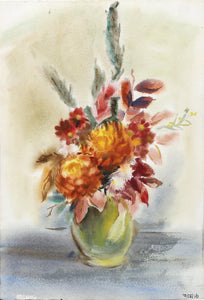Red Flowers in Vase (P1.21) Watercolor | Eve Nethercott,{{product.type}}
