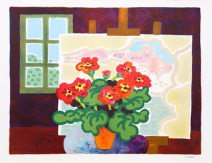 Red Flowers with Painting Lithograph | Guy Charon,{{product.type}}