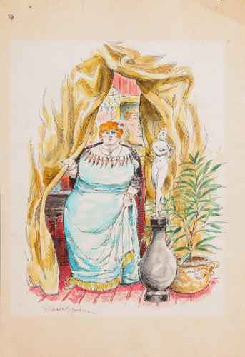 Red Haired Woman in Blue Gown (419) Watercolor | Marshall Goodman,{{product.type}}