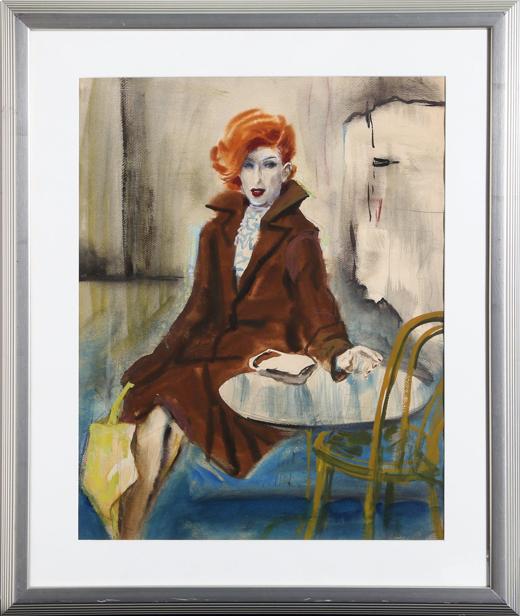 Red-Haired Woman in Cafe Watercolor | Marshall Goodman,{{product.type}}