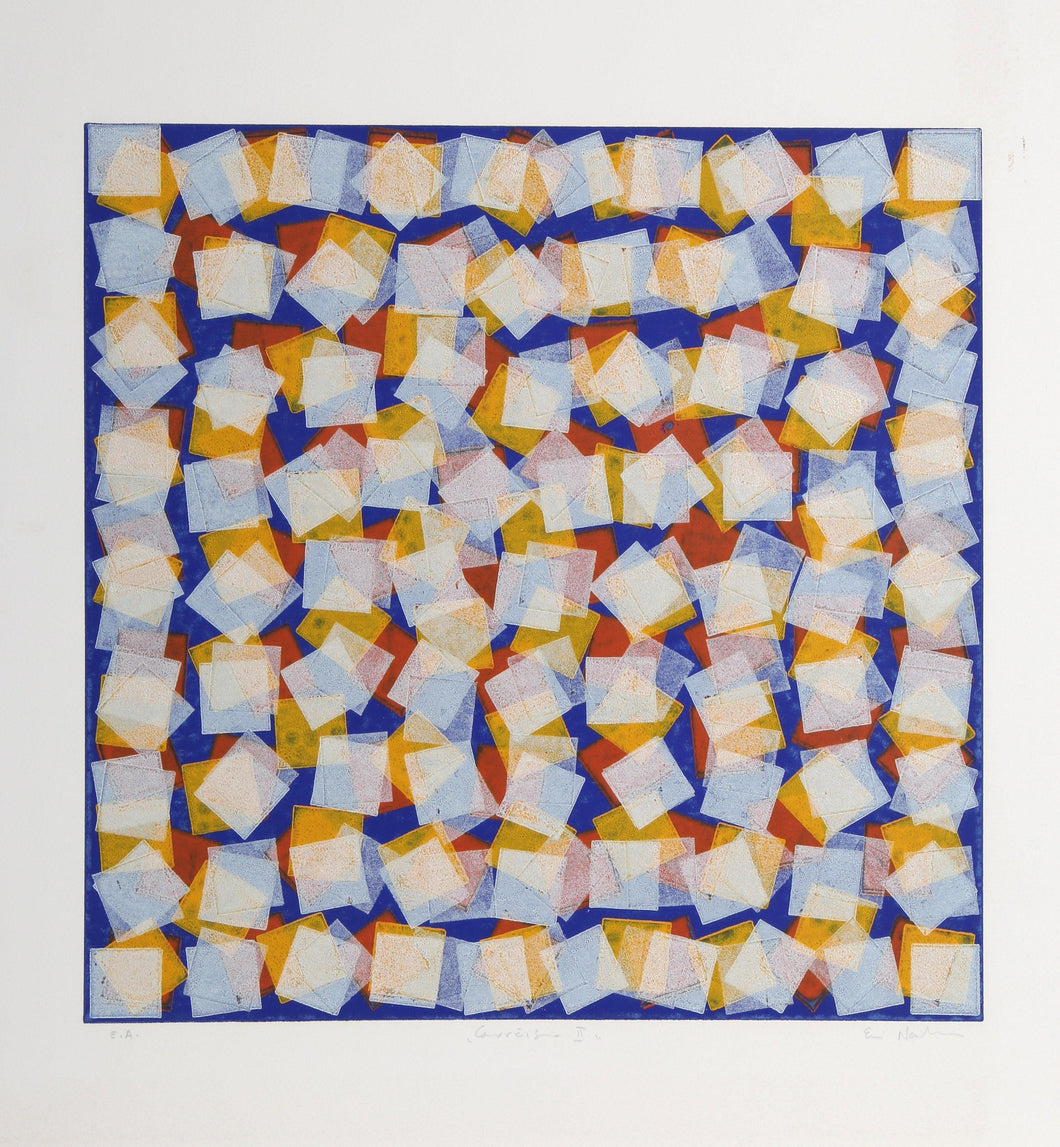 Red, Yellow and White Squares on Blue Etching | Eric Newton,{{product.type}}