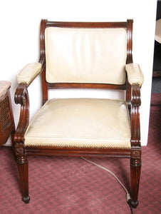 Regency Cream Leather Upholstered Carved Wood Chair Furniture | Furniture,{{product.type}}