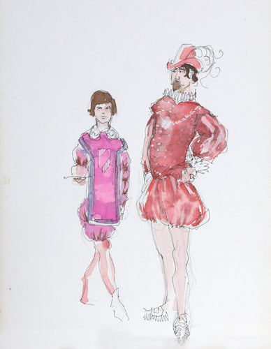 Renaissance Man in Red Costume with Boy Mixed Media | R. Jeronimo,{{product.type}}