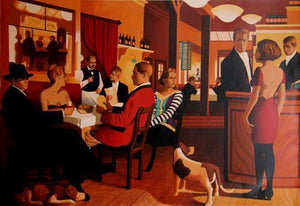 Restaurant Interior with Dogs Screenprint | Unknown Artist,{{product.type}}