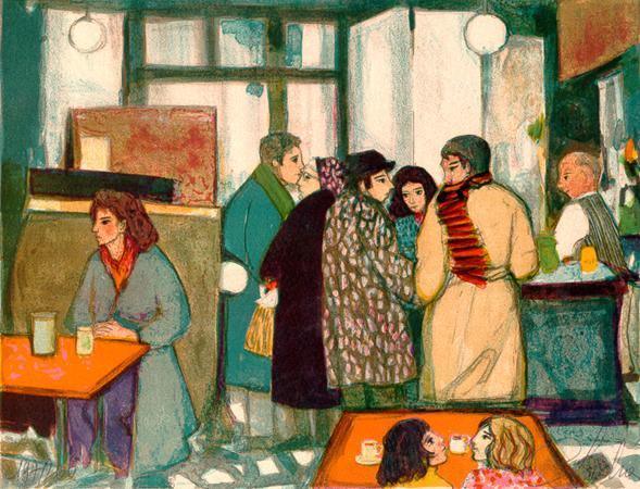 Restaurant Scene Lithograph | Nathalie Chabrier,{{product.type}}
