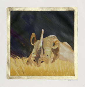Rhino in the Grass Mixed Media | Sylvia Roth,{{product.type}}