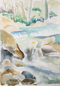 River Landscape Watercolor | Harold Wallerstein,{{product.type}}