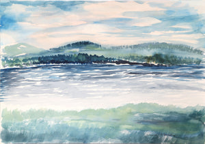 River with Mountains Watercolor | Harold Wallerstein,{{product.type}}