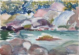 River with Rocks Watercolor | Harold Wallerstein,{{product.type}}