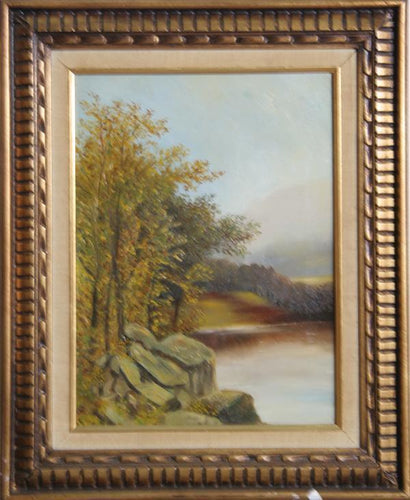 Riverside Landscape Oil | Unknown Artist,{{product.type}}