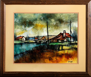Riverside Town Acrylic | Unknown Artist,{{product.type}}