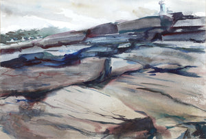 Rocks and Lighthouse (P4.34) Watercolor | Eve Nethercott,{{product.type}}