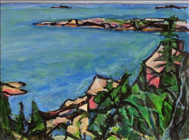 Rocky Coast Overlooking Nigh Duck Acrylic | Alfred Sandford,{{product.type}}