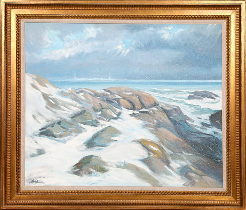 Rocky Neck - Winter on Bass Rocks Oil | John Nesta,{{product.type}}