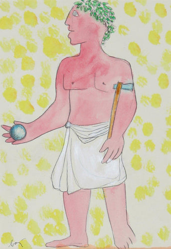 Roman Man Holding a Ball Watercolor | Enrico Baj,{{product.type}}