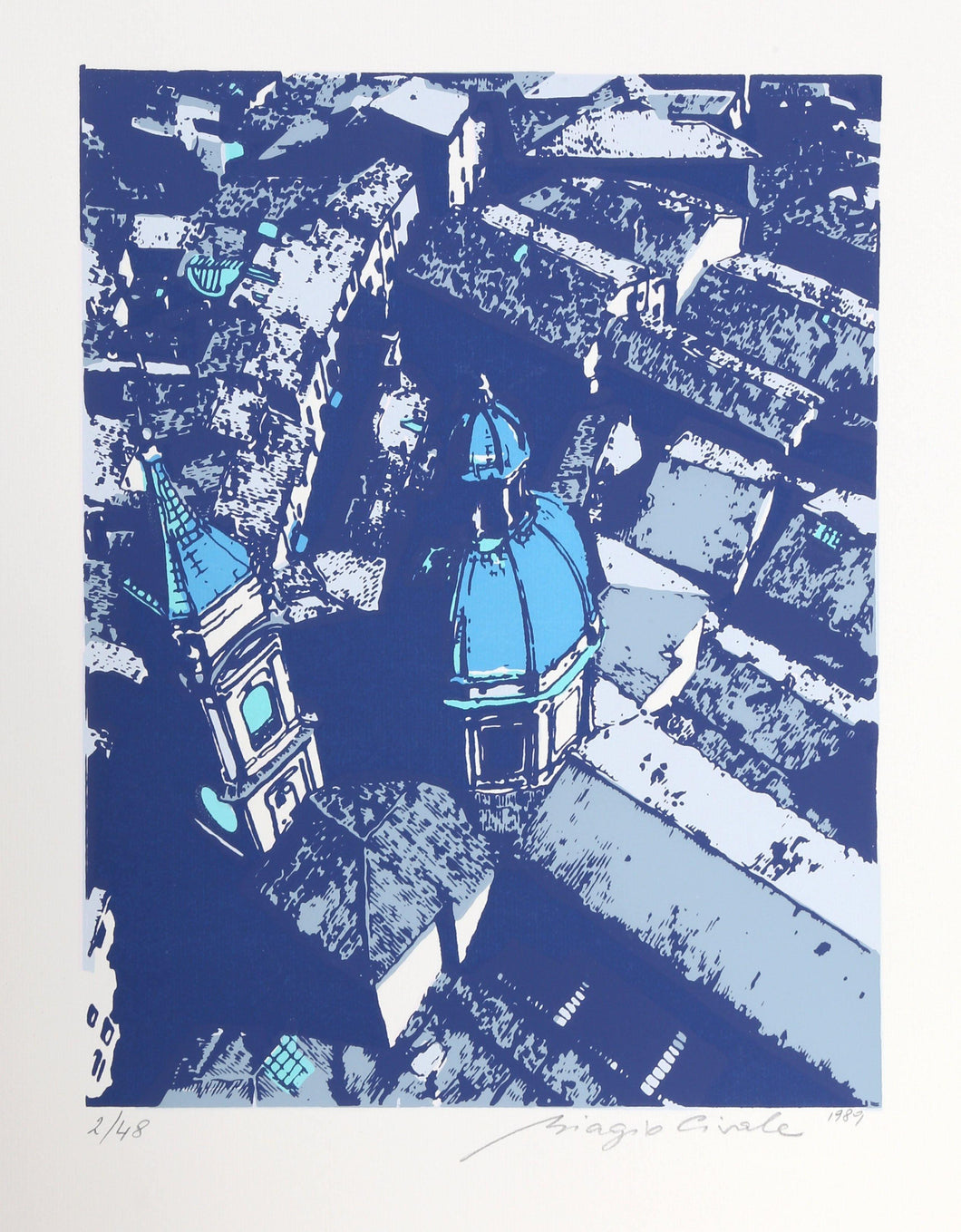 Roofs of Bologna (Blue) Screenprint | Biagio Civale,{{product.type}}