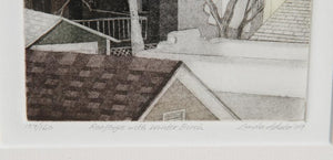 Rooftops with Winter Birch Etching | Linda Adato,{{product.type}}