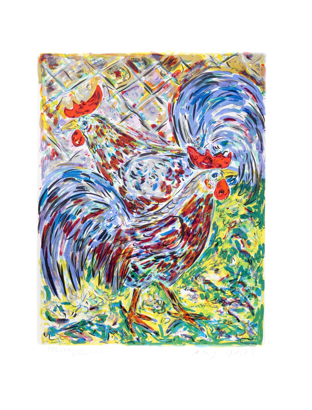 Roosters Lithograph | Amos Yaskil,{{product.type}}