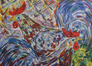 Roosters lithograph | Amos Yaskil,{{product.type}}