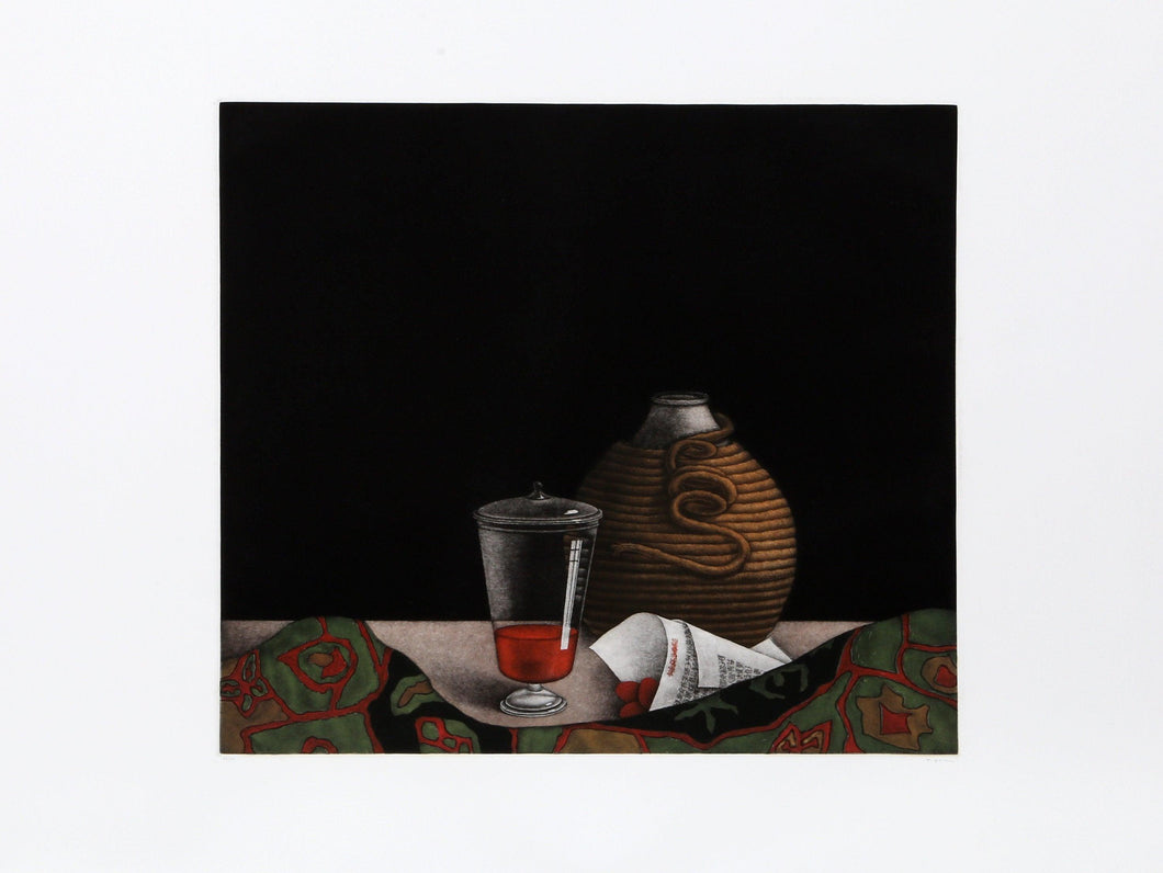 Rope Wrapped Vessel, Newspaper and Red Juice Etching | Tomoe Yokoi,{{product.type}}