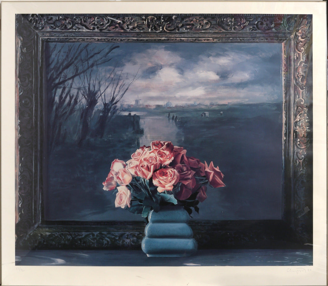 Roses with Dutch Landscape Lithograph | Ben Schonzeit,{{product.type}}