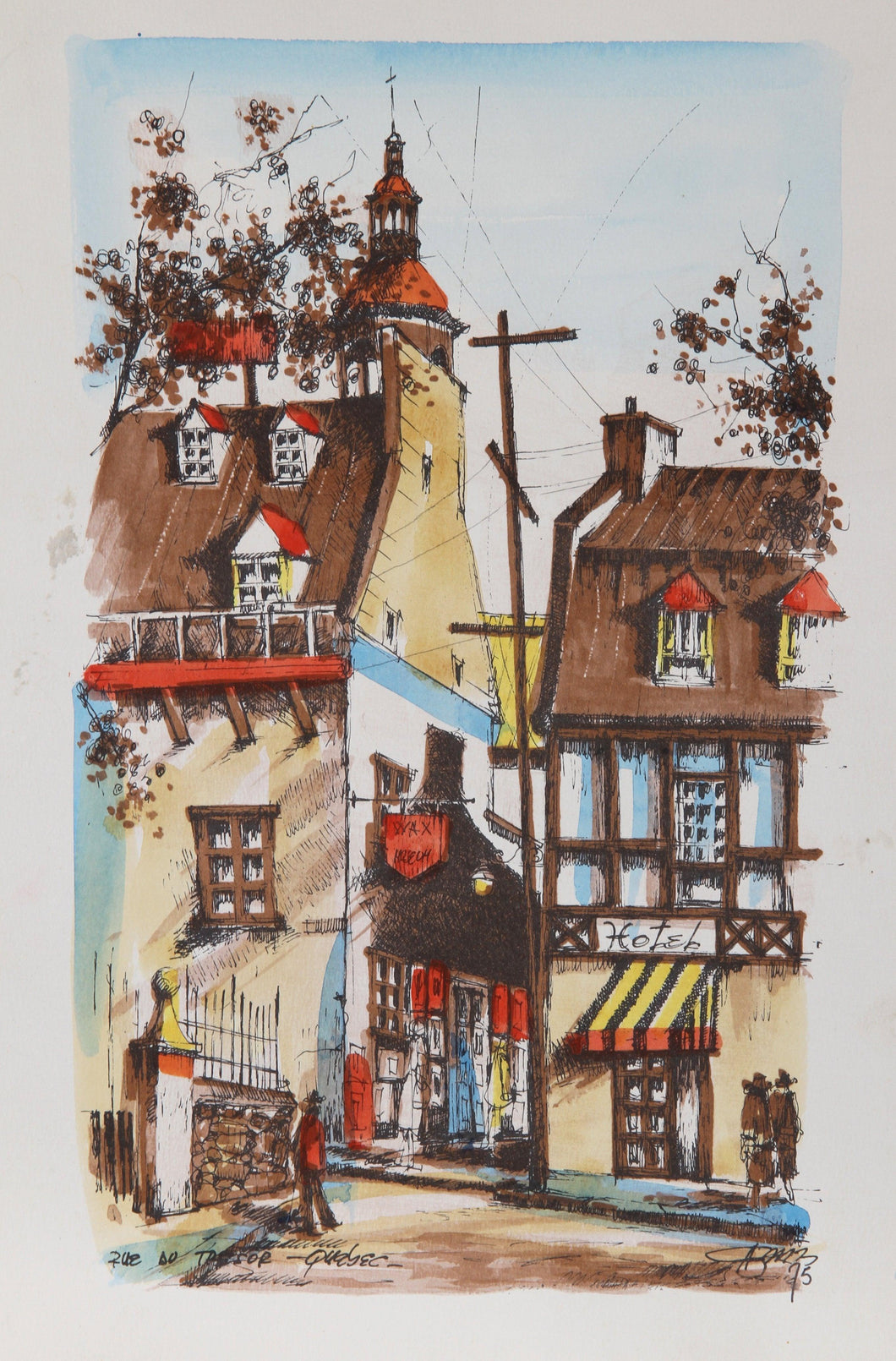 Rue de Tresor, Quebec Watercolor | Unknown Artist,{{product.type}}