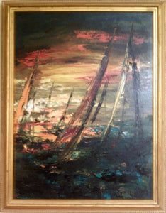 Sailboats at Night Oil | Sirena (aka Antonia Mastrocristino Sirena),{{product.type}}