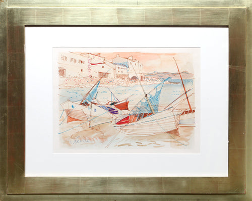 Sailboats at Shore Watercolor | Charles Levier,{{product.type}}
