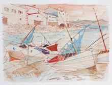 Sailboats at Shore Watercolor | Charles Levier,{{product.type}}