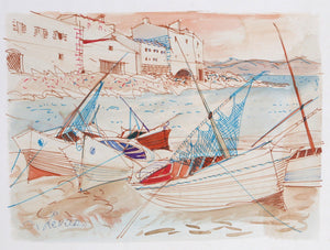 Sailboats at Shore Watercolor | Charles Levier,{{product.type}}