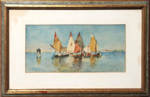 Sailboats on the Sound Watercolor | Unknown Artist,{{product.type}}