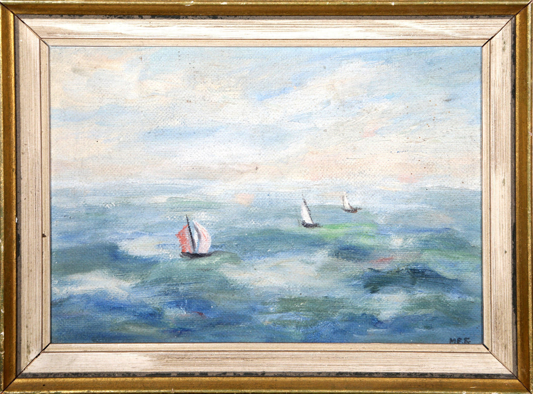 Sailboats on Water Oil | Unknown Artist,{{product.type}}