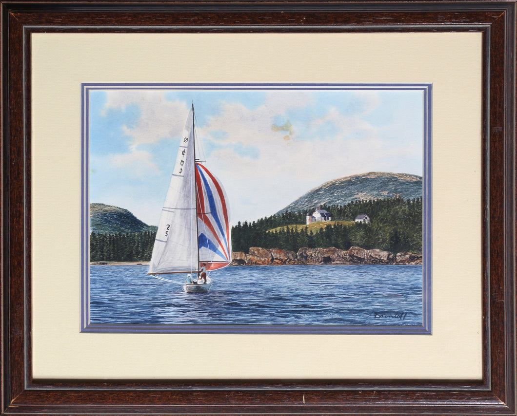 Sailing by Bear Island Watercolor | Michael Davidoff,{{product.type}}
