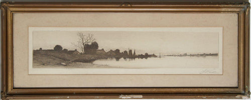 Sailing Harbor Village Etching | Unknown Artist,{{product.type}}