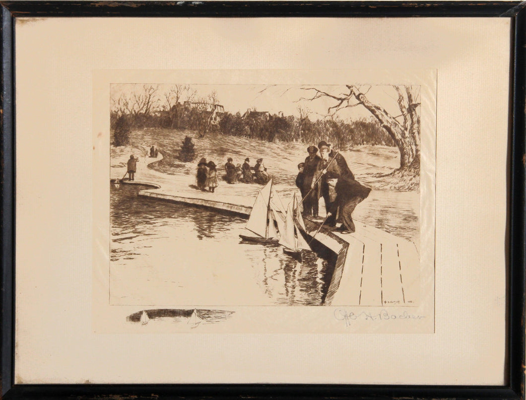 Sailing Toy Yachts in Central Park Etching | Otto Bacher,{{product.type}}