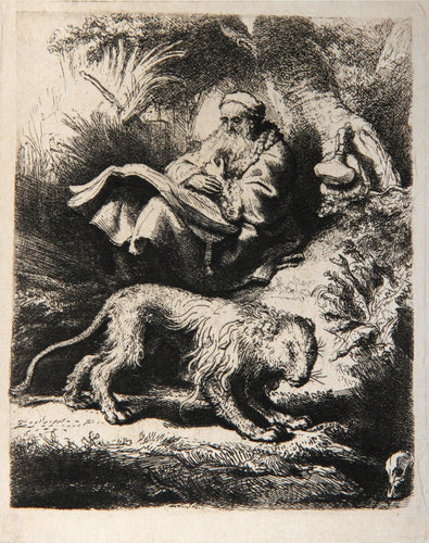 Saint Jerome Lisant  (B100) Etching | Rembrandt,{{product.type}}
