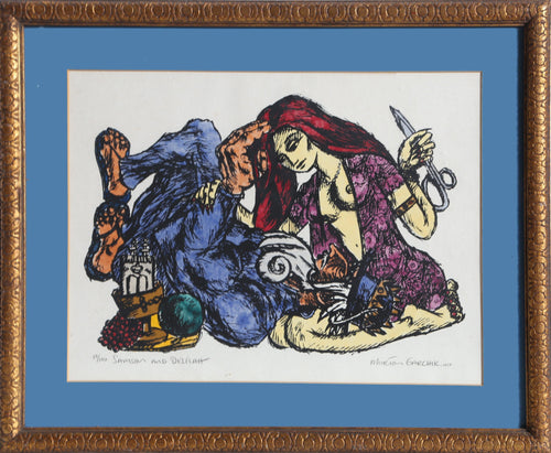 Samson and Delilah Woodcut | Morton Garchik,{{product.type}}