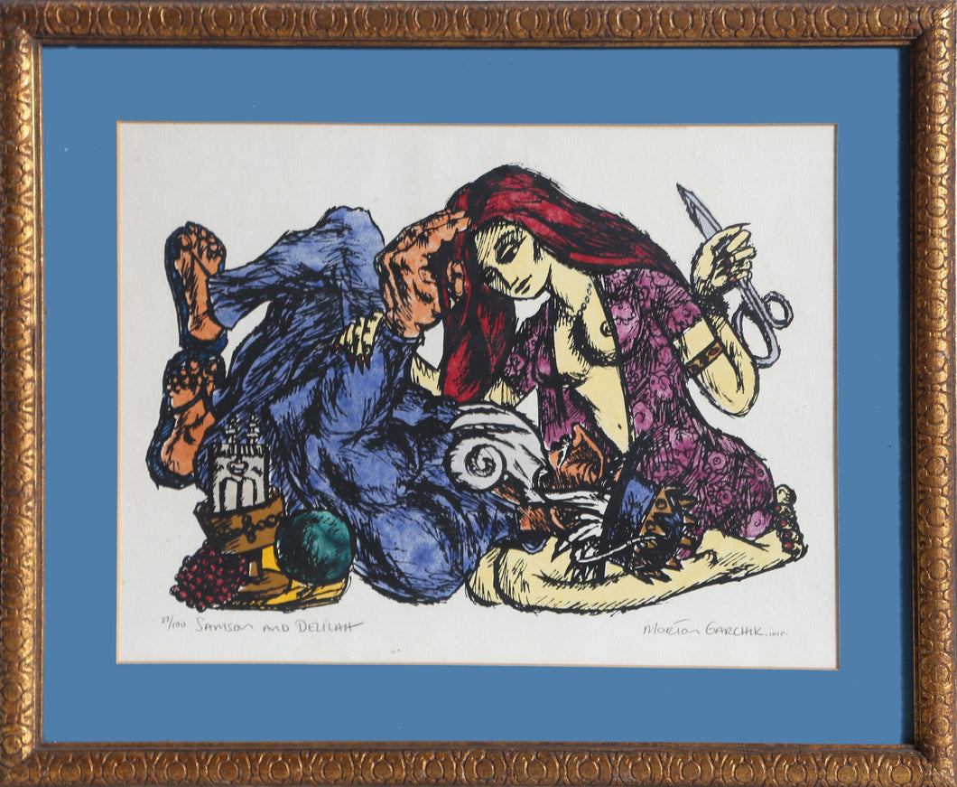 Samson and Delilah Woodcut | Morton Garchik,{{product.type}}