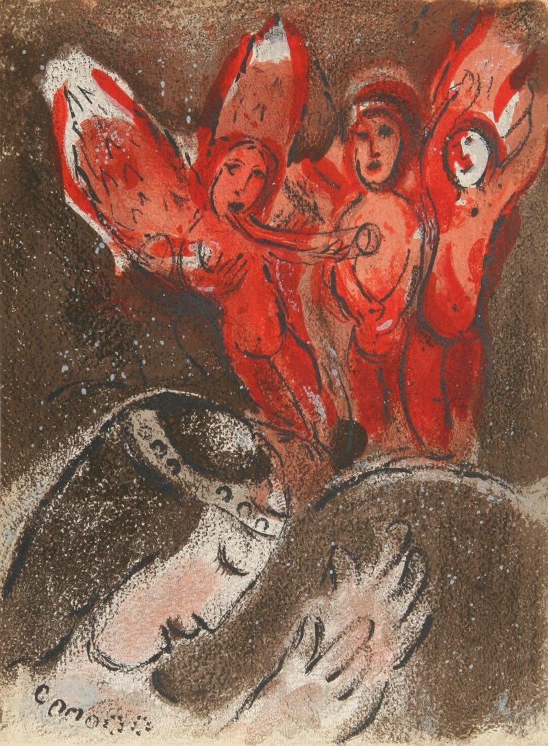 Sarah and the Angels from Drawings for the Bible Lithograph | Marc Chagall,{{product.type}}