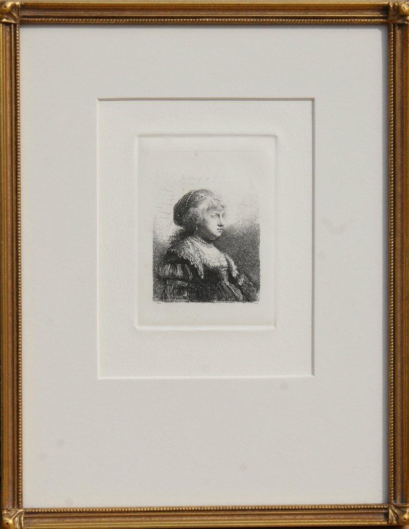Saskia with Pearls in Her Hair Etching | Rembrandt,{{product.type}}