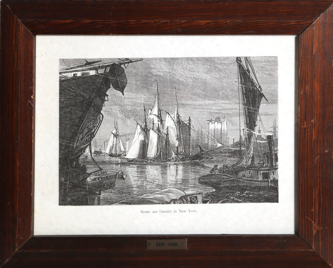 Scene am Ostufer in New York from Picturesque America Etching | Unknown Artist,{{product.type}}