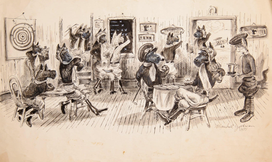 Schnauzer Aviators in Tavern Watercolor | Marshall Goodman,{{product.type}}