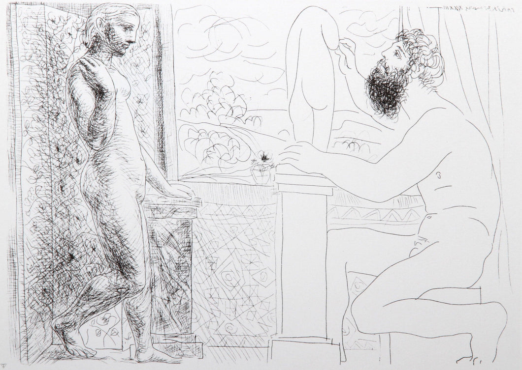Sculptor, Seated by a Window, Working From a Model Poster | Pablo Picasso,{{product.type}}