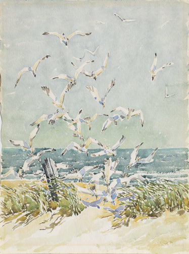 Seagulls on the Beach Watercolor | Unknown Artist,{{product.type}}