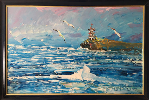 Seascape with Lighthouse Acrylic | Morris Katz,{{product.type}}