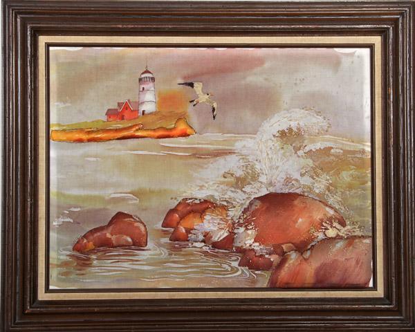 Seascape with Lighthouse Watercolor | Unknown Artist,{{product.type}}