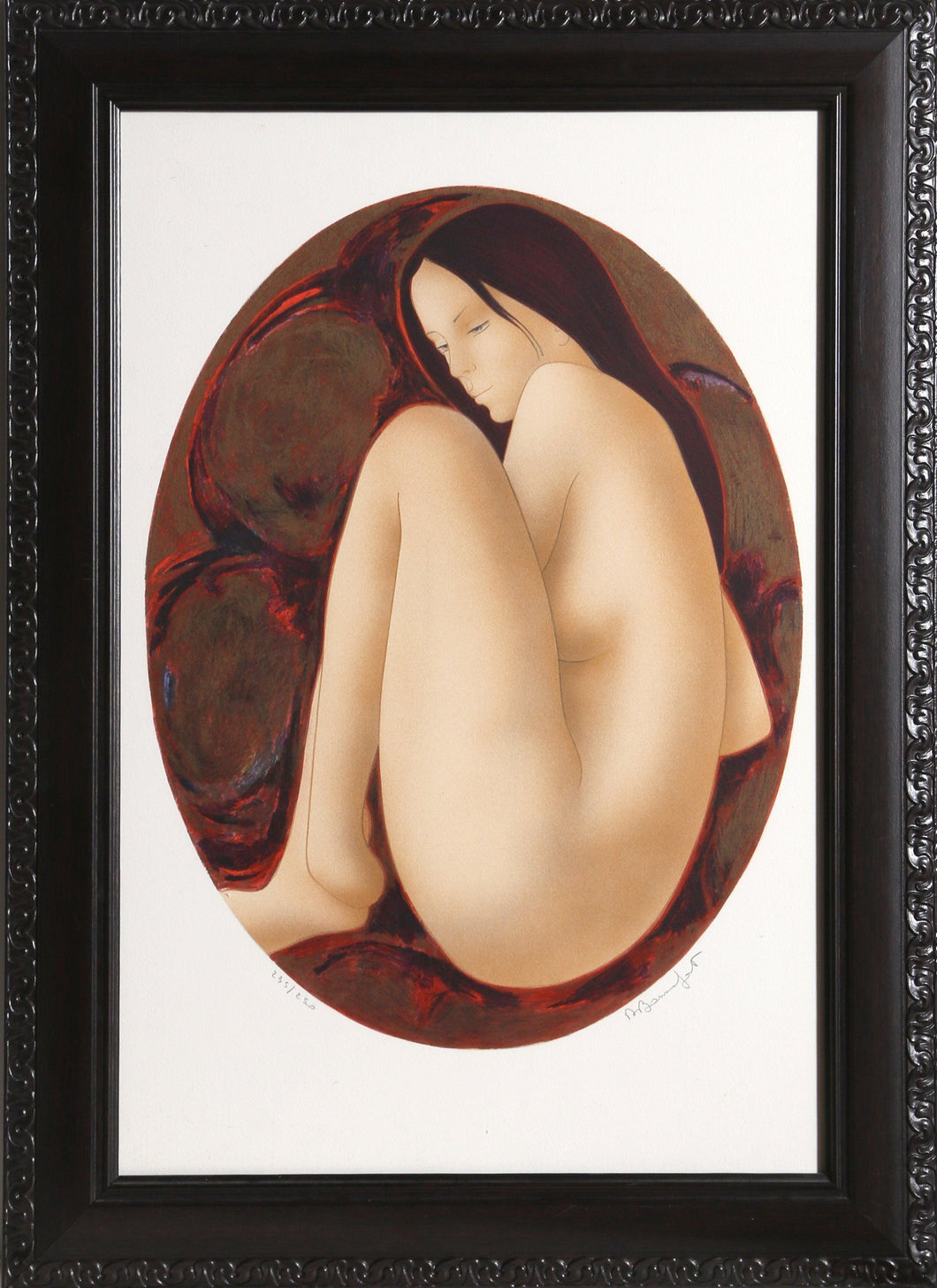 Seated Brunette Nude Lithograph | Alain Bonnefoit,{{product.type}}