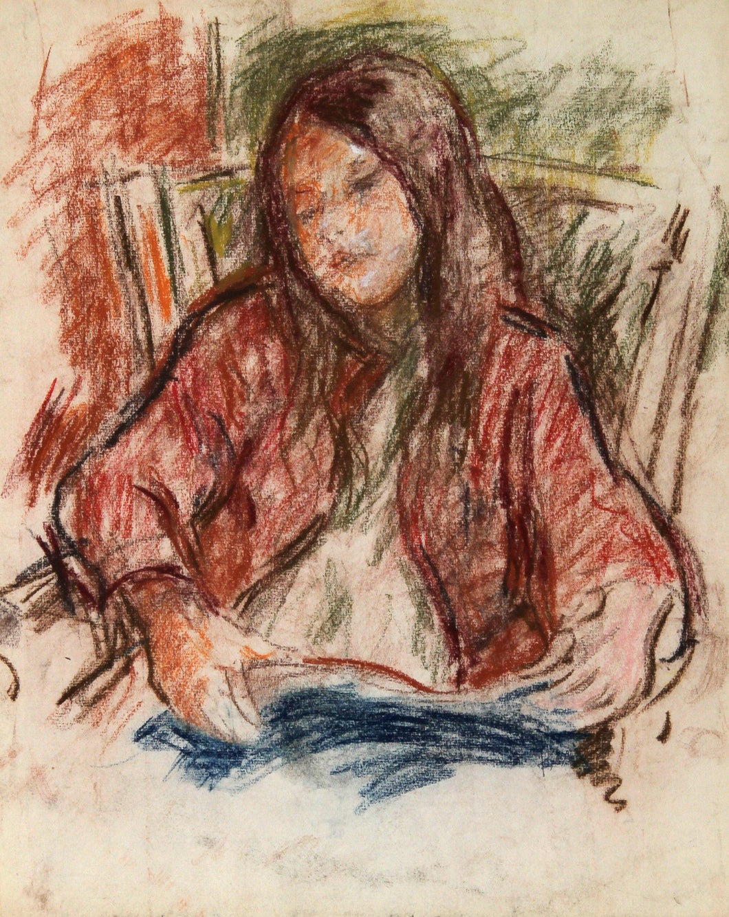 Seated Girl Pastel | Robert Philipp,{{product.type}}