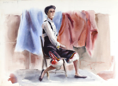Seated Model (P5.63) Watercolor | Eve Nethercott,{{product.type}}